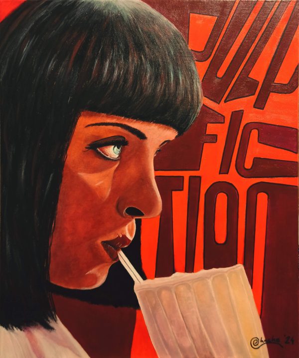 Mia Wallace y su Batido de 5 Dólares - Pintura Acrílica Contemporánea Inspirada en Pulp Fiction