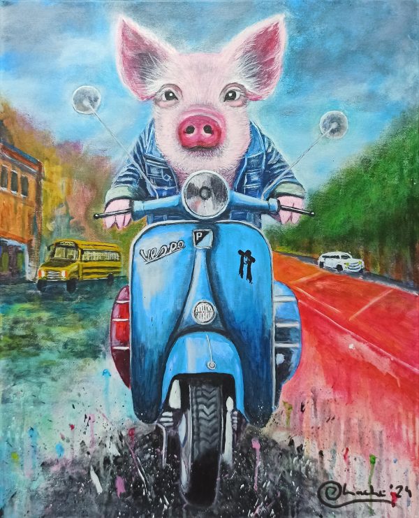 Chema Velasco Un cerdo en una Vespa